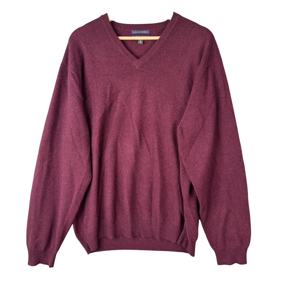 Club Room Mens XL Burgundy 100% Fine Cashmere V-Neck Sweater Long Sleeve Solid